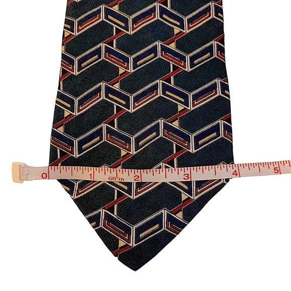 𝅺HENRY Grethel Blue Geometric Print Italian Silk Tie - Picture 4 of 5